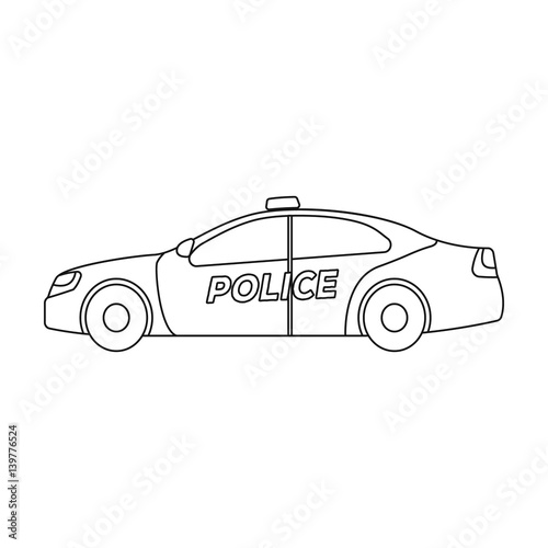 Police car icon in outline style isolated on white background. Police symbol stock vector illustration.