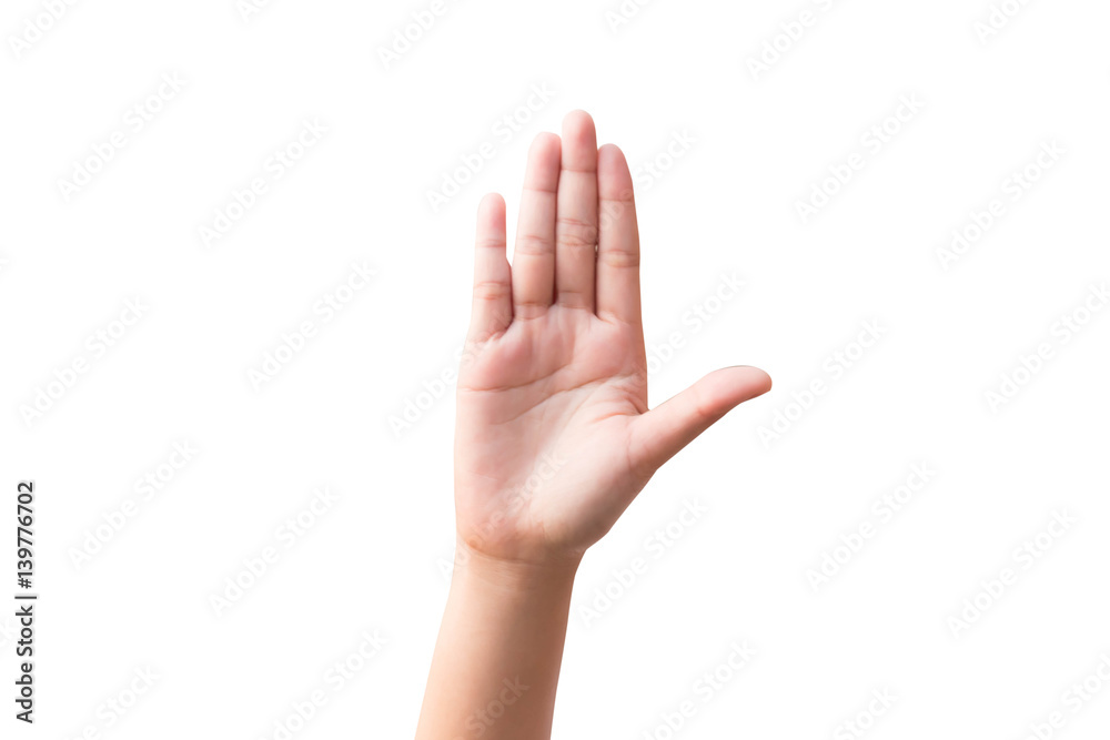 Woman hand showing - white background. Woman hand showing - white background.