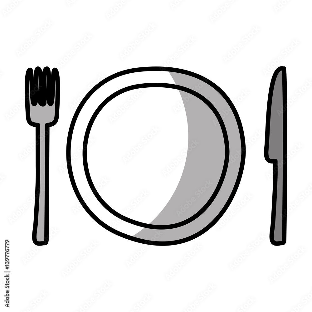 dish with knife and fork kitchen cutlery isolated icon vector illustration design