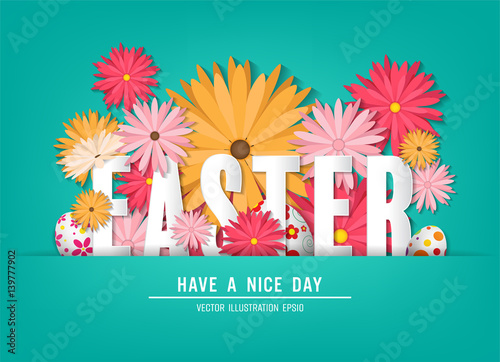 happy easter day with beautiful colorful flower, Vector illustration template background