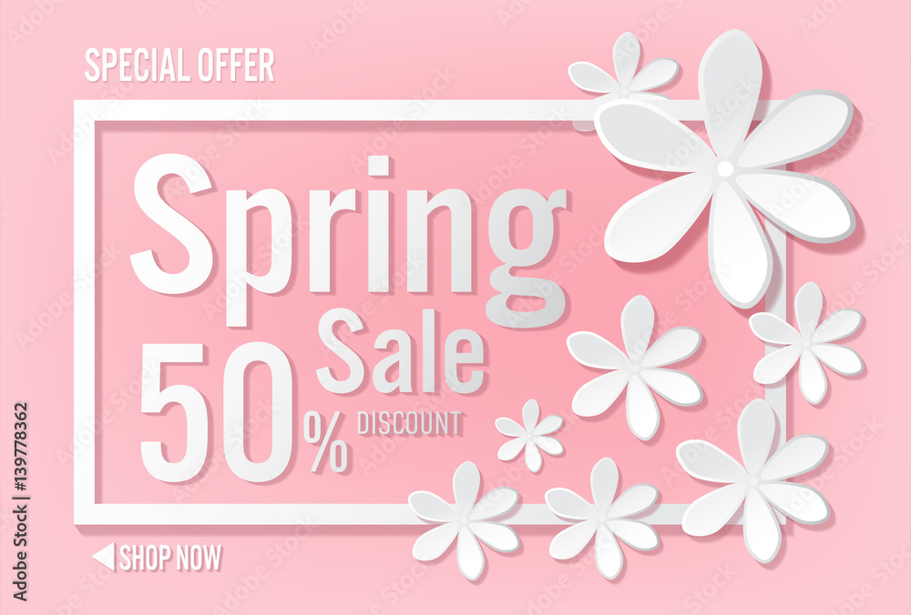 Spring sale with beautiful colorful flower. Vector illustration template background