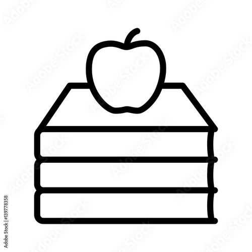 Stack of books with apple on top line art vector icon for education apps and websites