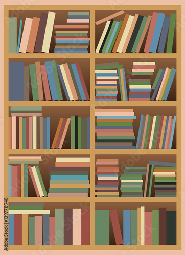 Vector illustration of a Untidy Bookshelf with Pastel Colored Books