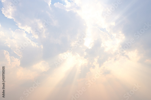 Beautiful blue sky with sunbeams, Sun rays