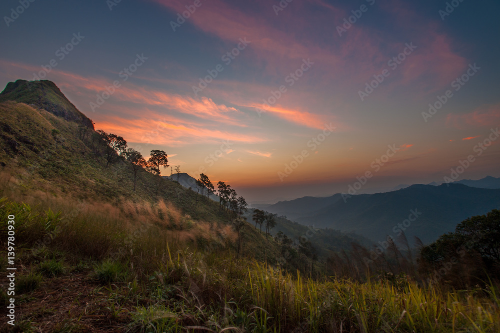 Fototapeta premium Beautiful winter landscape in the mountains. Sunrise in the mountain