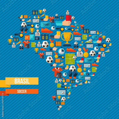 Brazil soccer map of sport game icons