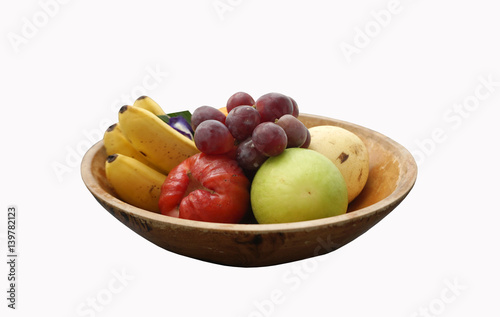 variety of fruits in the timber bowl