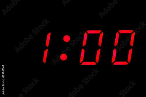 Digital clock displaying one o'clock
