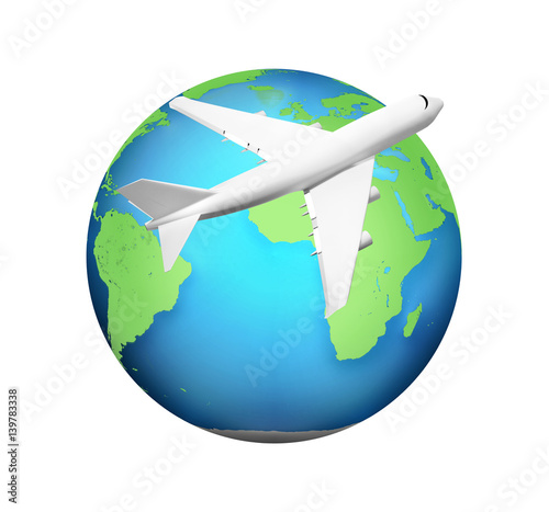airplane with green blue pl...