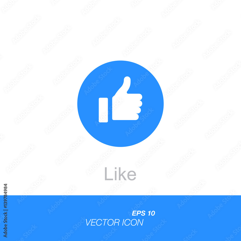 Blue button hand with thumb finger up in circle. Like social icon. Button for expressing social emoji. Flat vector illustration EPS 10