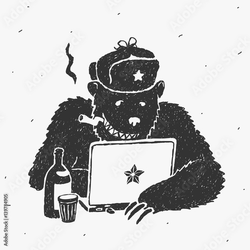 Canvas Print Russian Hacker Vector Character Cartoon