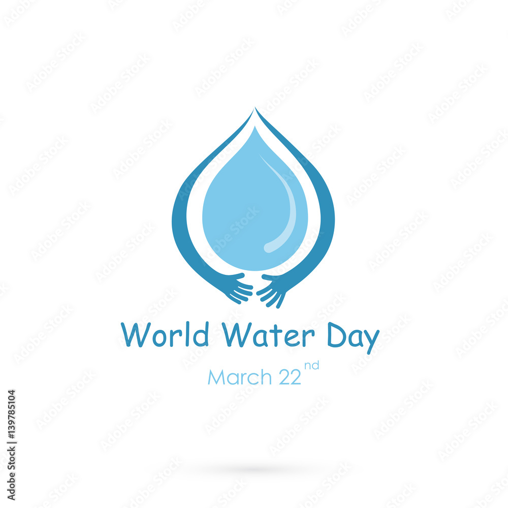 Water drop with human hand vector logo design template.World Water Day idea campaign for greeting card and poster Water drop with human hand vector logo design template.World Water Day idea campaign for greeting card and poster