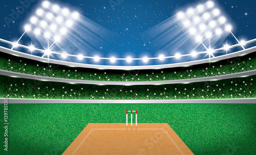 Cricket Stadium with Neon Lights. Arena.