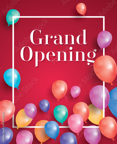 Grand Opening Invitation with White Frame and Balloons.