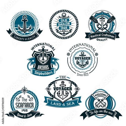 Nautical and marine vector icons set