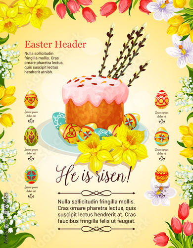 Easter cake and egg poster with flower decoration