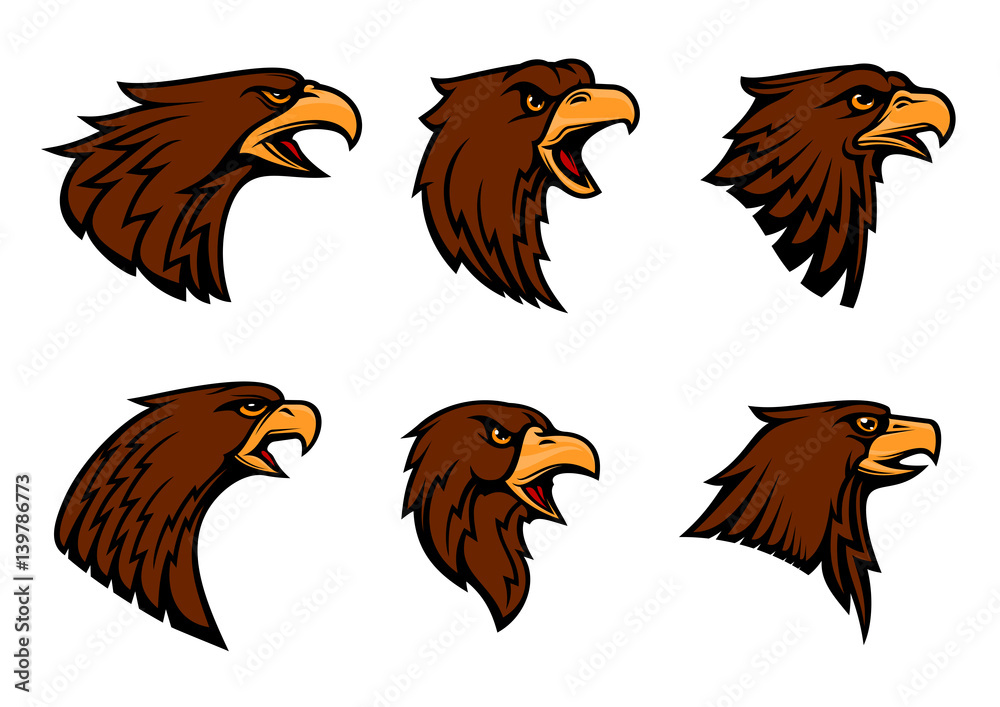 Fototapeta premium Hawk heraldic mascot vector icons set