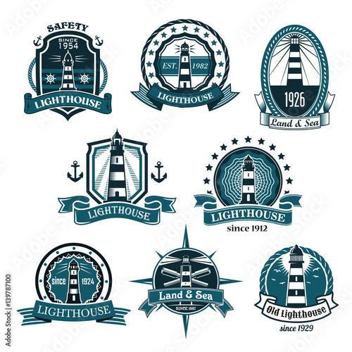 Nautical lighthouse vector icons set
