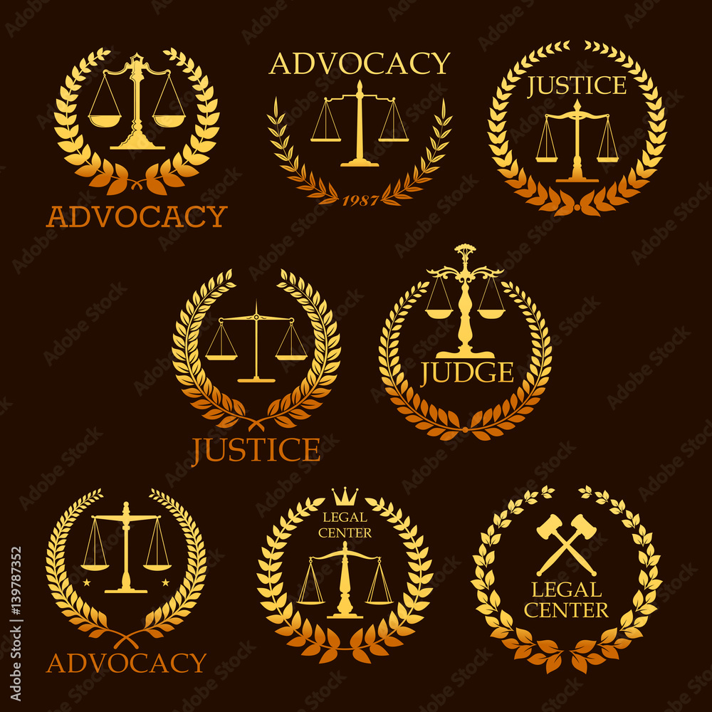 Advocacy or lawyer vector gold heraldic icons Advocacy or lawyer vector gold heraldic icons
