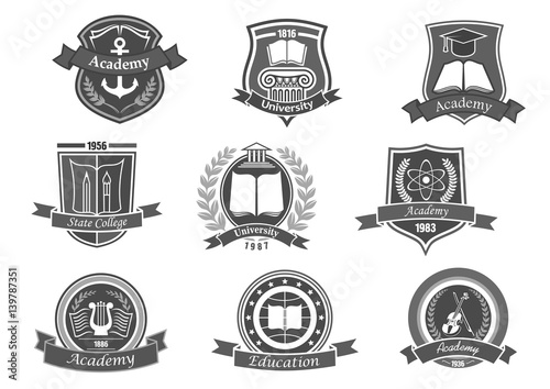 College or university vector icons or emblems set