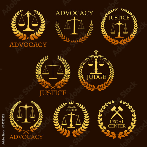 Advocacy or lawyer vector gold heraldic icons