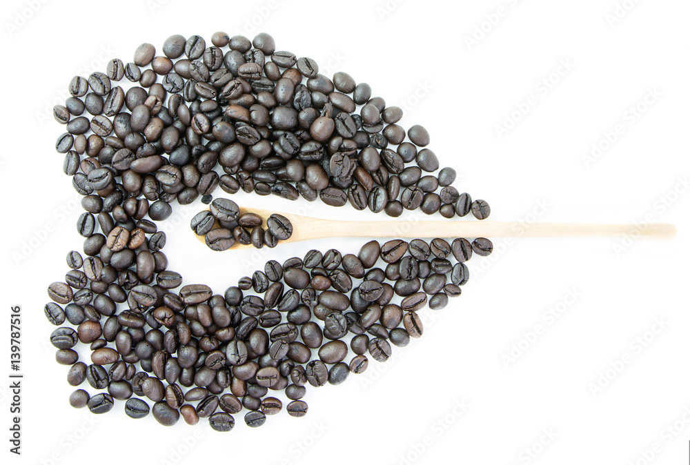Roasted Coffee Beans Background and spoon of wooden Roasted Coffee Beans Background and spoon of wooden