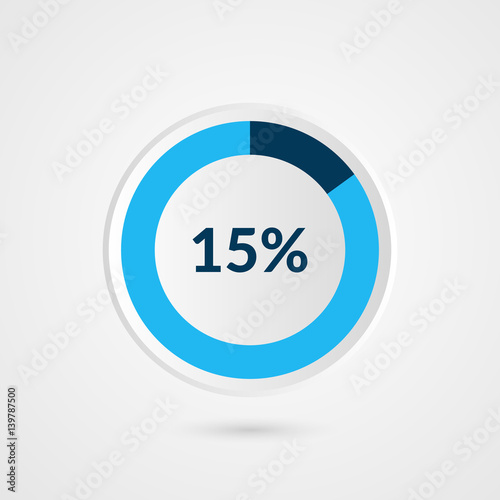 15 percent blue grey and white pie chart. Percentage vector infographics. Circle diagram business illustration
