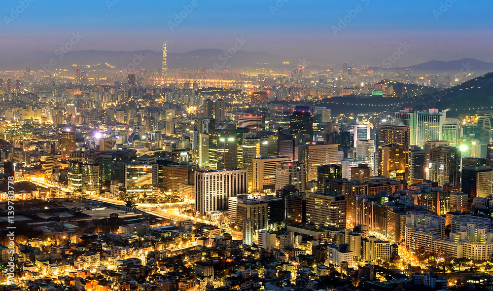 Obraz premium Korea,Seoul city skyline at night.