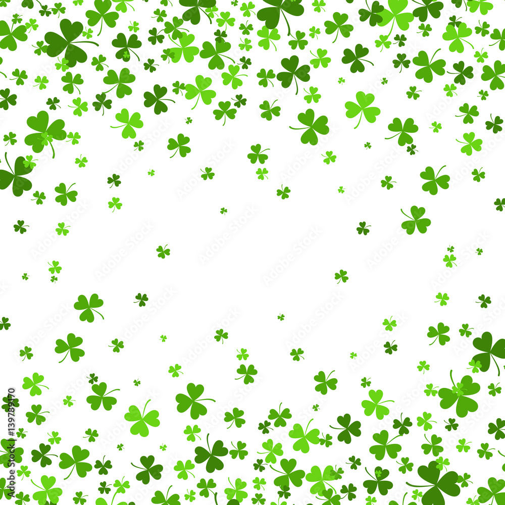 Saint Patrick s Day Border with Green Four and Tree Leaf Clovers on ...