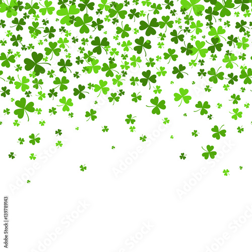Saint Patrick s Day Border with Green Four and Tree Leaf Clovers on White Background. Vector illustration. Template. Lucky and success symbols