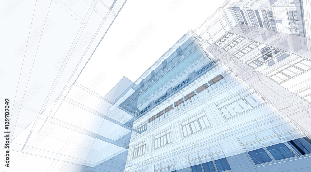Abstract Architecture background. Perspective 3d Wireframe of building Abstract Architecture background. Perspective 3d Wireframe of building