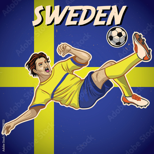 Sweden soccer player with flag background