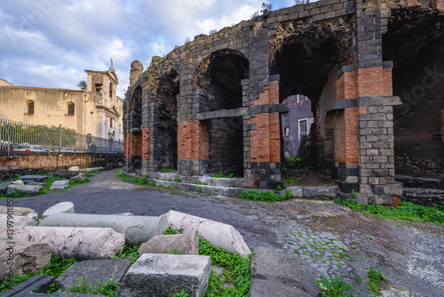 Remains of ancient Odeon theater in Catania, Sicily, Italy photo