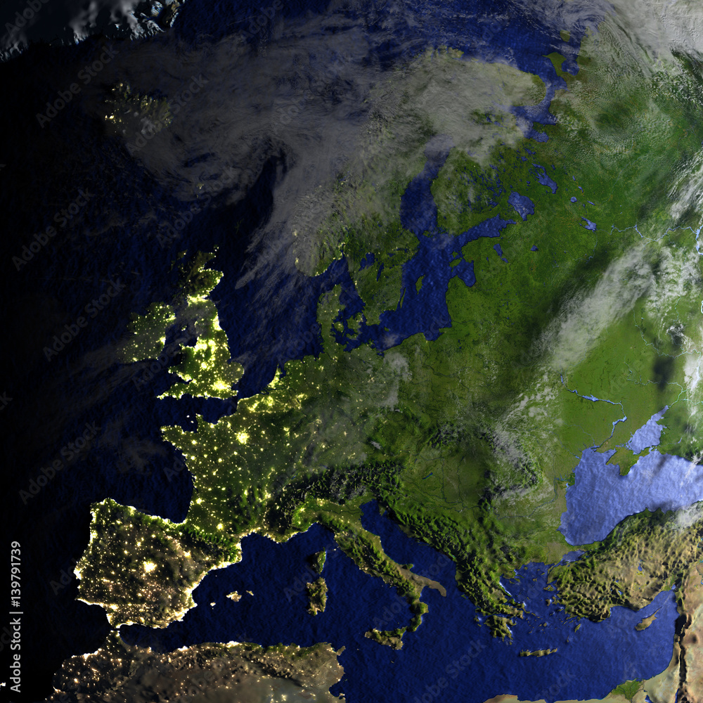 Europe on realistic model of Earth Europe on realistic model of Earth