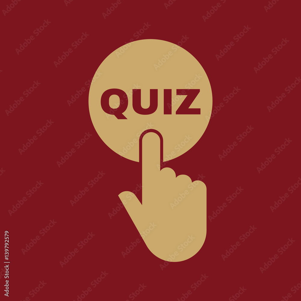 Hand pressing a button with the text QUIZ icon. Exam, test symbol. Flat design. Stock - Vector illustration Hand pressing a button with the text QUIZ icon. Exam, test symbol. Flat design. Stock - Vector illustration