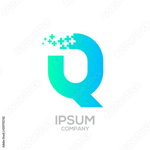 Letter Q Pixel logo, Plus sign logo, Medical healthcare hospital symbol, Technology and digital logotype