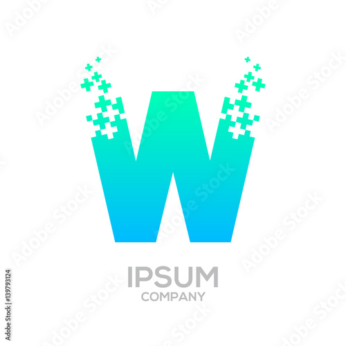 Letter W Pixel logo, Plus sign logo, Medical healthcare hospital symbol, Technology and digital logotype
