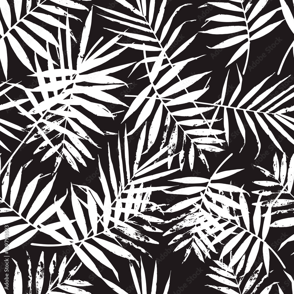 Black and white palm leaves pattern. Trendy background with palm ...
