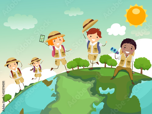 Stickman Kids Geography Globe Explore