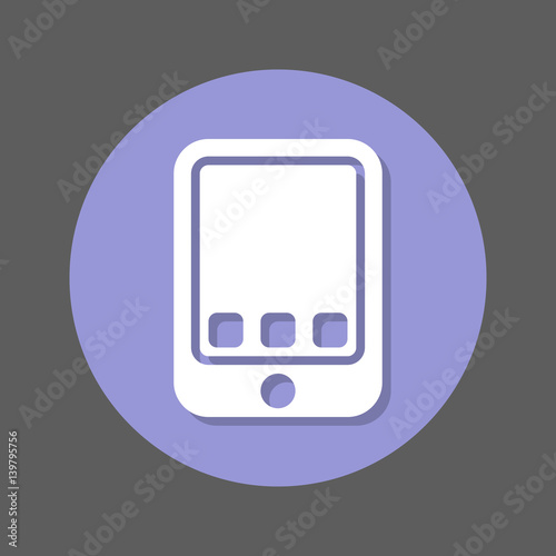 Tablet computer, gadget flat icon. Round colorful button, circular vector sign with shadow effect. Flat style design