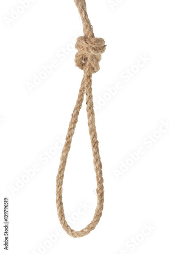 Knot rough jute rope closeup isolated on white