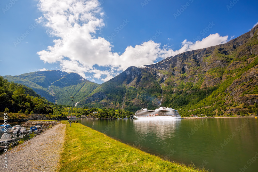 Port of Flam with cruise ship in Norway Port of Flam with cruise ship in Norway