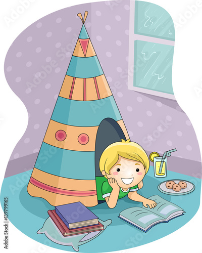 Kid Boy Read Book Room Raining