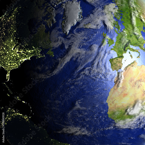 Northern Hemisphere on realistic model of Earth