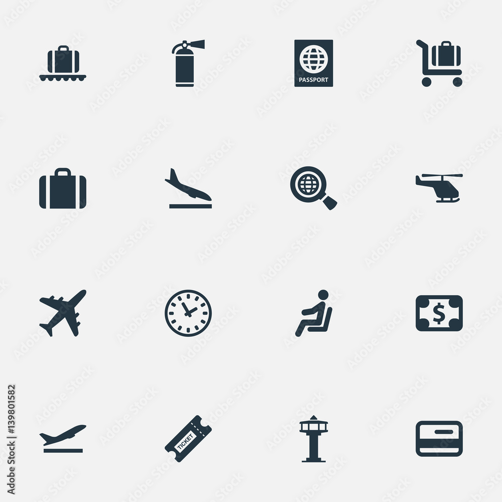 Vector Illustration Set Of Simple Travel Icons. Elements Certificate Of  Citizenship, Handbag, Coupon Synonyms Conveyor, Landing And Credit. Stock  Vector | Adobe Stock