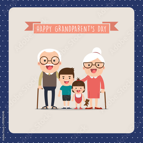 Grandparents and grandchildren. Happy grandparents with their grandchildren taking a walk. Grandparents' Day!