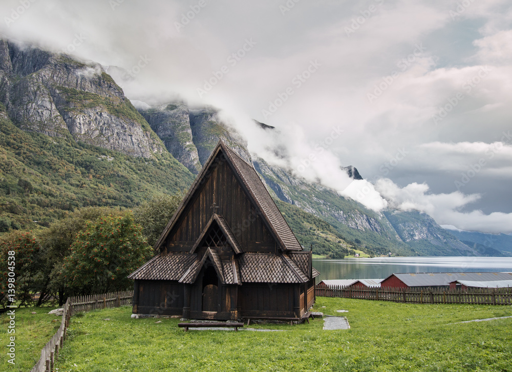 traditional Øye stave church in  norway