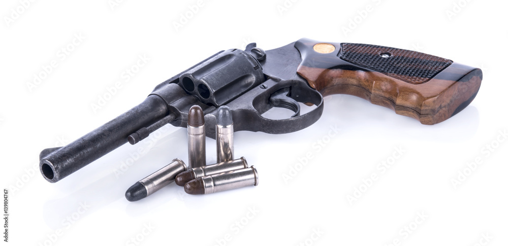 .38 Revolver hand gun isolated on white background close up.