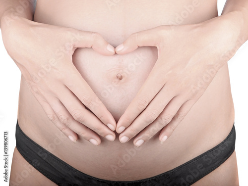 Wallpaper Mural pregnancy, love, people and expectation concept - happy pregnant woman making heart gesture on white background Torontodigital.ca