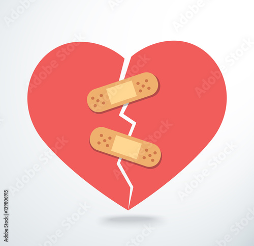 sticking plaster on broken heart icon vector  